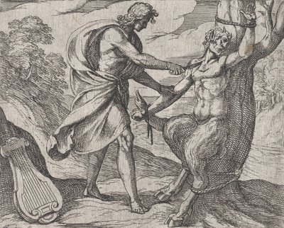 Placa 58: Apolo matando a Marsyas Marsyas victus ab Apolline excoriatur, de las 