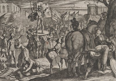 Placa 5: Bruno Nombrado Líder de los Caninefates, de La Guerra de los Romanos Contra los..., 1611 de Antonio Tempesta
