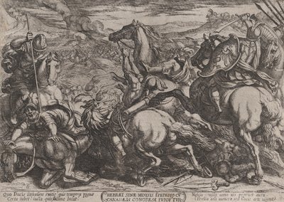 Placa 6: Los israelitas derrotados por los cananeos por haber desobedecido a Moisés, ca. 1590-ca. 1610 de Antonio Tempesta