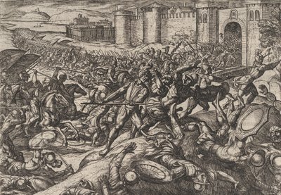 Placa 9: Los romanos derrotados por las tropas holandesas en Bonna, de La guerra de los romanos contra..., 1611 de Antonio Tempesta