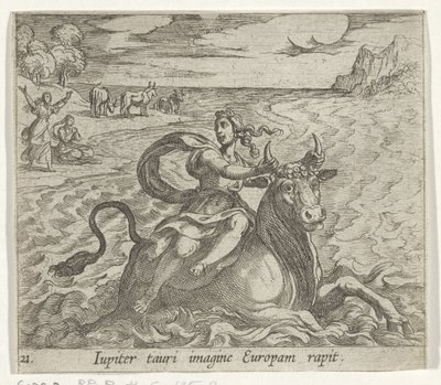 Furgoneta de techo Europa Júpiter captura a Europa en la imagen de un toro (título sobre objeto) Transformación del tamaño de Metamorphoseon (título de la serie) Metamorfosen van Ovidius (título de la serie) de Antonio Tempesta