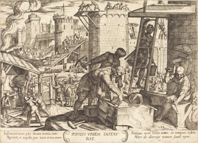Los israelitas reconstruyen los muros de Jerusalén de Antonio Tempesta