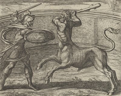 Teseo y el Minotauro Minotaurum Theseus vincit, de Las Metamorfosis, Publicado después de 1606 de Antonio Tempesta
