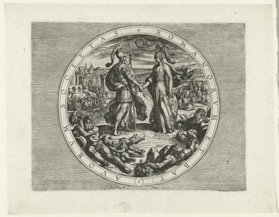 Título presente para la serie De Bataafse Opstand, 69-70 Sociedad de los romanos y los holandeses (1) (título sobre el objeto) De Bataafse Opstand (título de la serie) Guerra de los holandeses con los romanos, à Cor. Tacito / De Batavische Oft Oude Holland de Antonio Tempesta