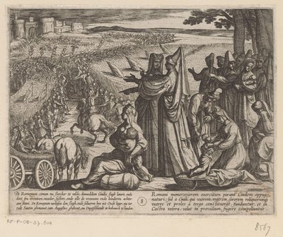 Mujeres y niños ven a Julius Civilis derrotar a los romanos Las guerras de Batavia contra los romanos (título de la serie) Batavorum cum Romanis Bellum (título de la serie) de Antonio Tempesta