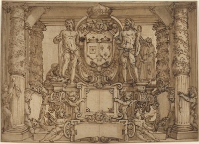 Un diseño arquitectónico en honor a Enrique IV, el Hércules Galo de Antonio Tempesta or Agostino Ciampelli