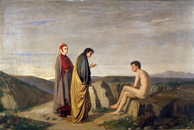 Dante y Virgilio encuentran al poeta Sordello da Goito en el Purgatorio (detalle) de Antonio Varni