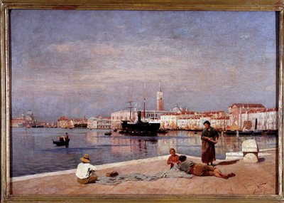 Vista de la laguna de Venecia desde un muelle de Antonio Varni