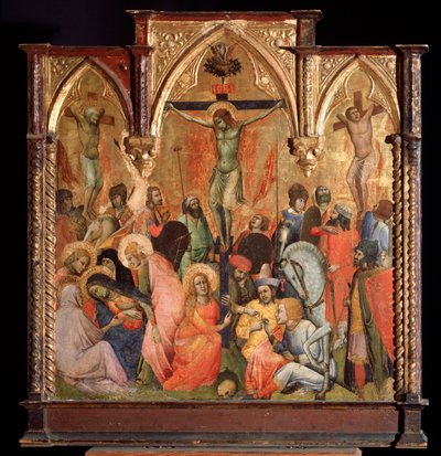 Crucifixión, con los dos ladrones crucificados con Jesucristo de Antonio Veneziano
