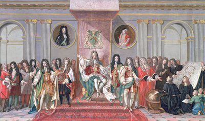 James II recibiendo a los eruditos matemáticos del Hospital de Cristo (detalle) de Antonio Verrio