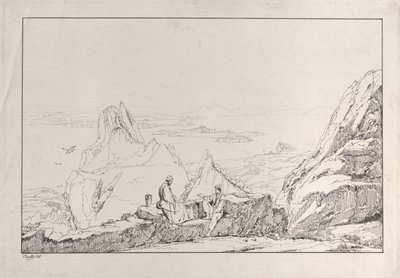Paisaje montañoso con dos hombres en primer plano, 1828 de Antonio Vianello