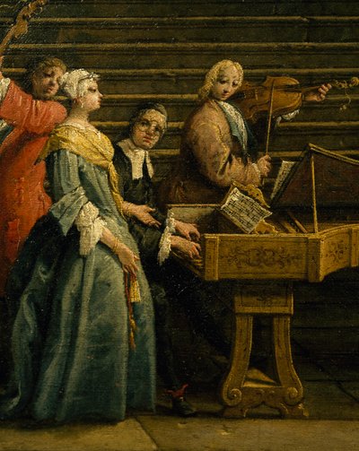 Concierto en la Villa, de Antonio Visentini (1688-1782), piano y violín, óleo sobre lienzo, 207x320, Italia de Antonio Visentini