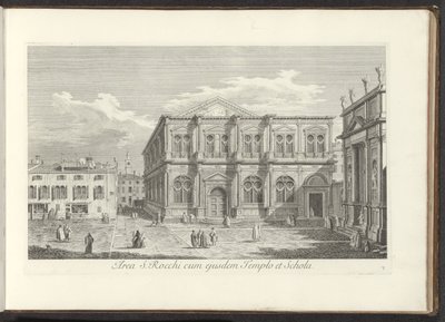 Gezicht op Campo San Rocco te Venetië Área de St. Rocchi con el Templo y Schola (título sobre objeto) Gezichten op gebouwen en pleinen in Venetië (título de la serie) Vistas más famosas de la ciudad de Venecia de Antonio Visentini