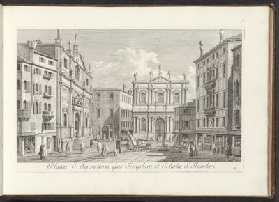 Gezicht op Campo San Salvador te Venetië La calle de San Salvador, su Templo y la Escuela de San Teodoro (título sobre el objeto) Gezichten op gebouwen en pleinen in Venetië (título de la serie) Vistas más famosas de la ciudad de Venecia de Antonio Visentini