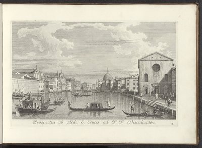 Gezicht op het Canal Grande, de Santa Maria di Nazareth y de San Simeone Piccolo te Veneti Vista desde el Templo de la Santa Cruz a P. Descalzo (título sobre objeto) Las vistas más famosas de la ciudad de Venecia, exprimidas por paneles de latón del Canal  de Antonio Visentini