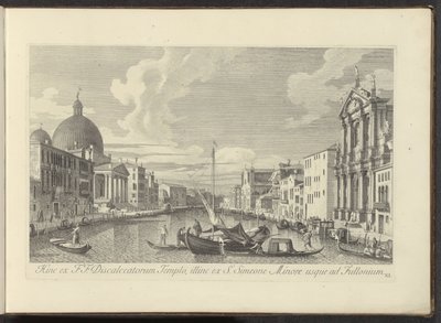 Gezicht op het Canal Grande, de Santa Maria di Nazareth y de San Simeone Piccolo te Veneti Por un lado, la F.F. El Templo de los Descalzos, por el otro desde S. Simeón el Joven hasta Fullonio (título sobre el objeto) Las vistas más famosas de la ciudad de  de Antonio Visentini