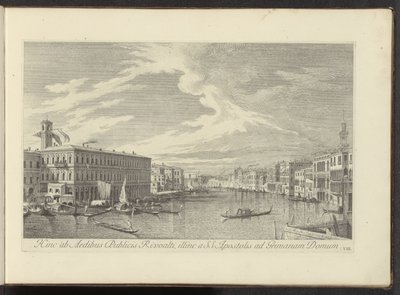 Gezicht op het Canal Grande te Venetië De allí a los Edificios Públicos de Rialto, y de otro a la SS. Los Apóstoles en casa de Grimana (título sobre objeto) Las vistas más famosas de la ciudad de Venecia, desde los 38 paneles de latón del Canal Antonio rep de Antonio Visentini