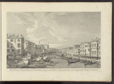 Gezicht vanaf de Rialtobrug en el Canal Grande te Venetië Desde el Puente de Rialto al Este, hasta el Templo de Foscari, al que corresponde el río Vinaria (título sobre objeto) Las vistas más famosas de la ciudad de Venecia, exprimidas por paneles de latón de Antonio Visentini