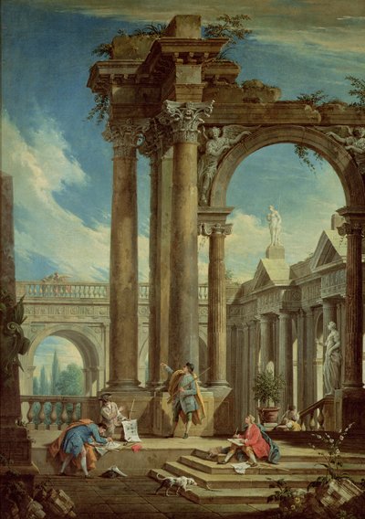 Estudiando perspectiva entre ruinas romanas de Antonio Visentini