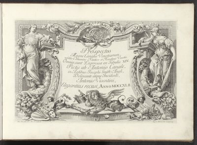Impresión de título con cartela con Sabiduría y poder Vistas de los Grandes Canales de Venecia (título de la serie) Prospectus Magni Canalis Venetiarum (título de la serie sobre el objeto) de Antonio Visentini