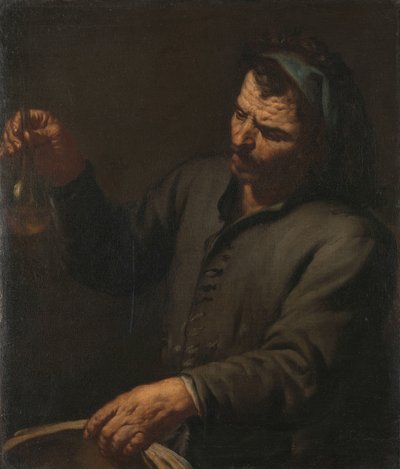 Hombre con botella de orina en la mano de Antonio Zanchi (attributed to)