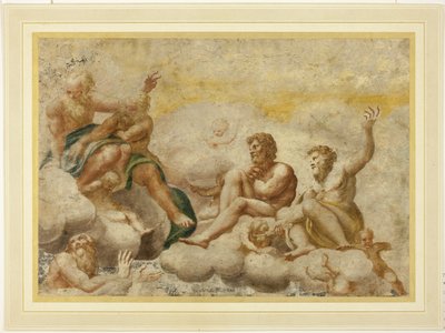 San Pedro y otros apóstoles sentados, con San Juan Evangelista abajo de Antonio da Correggio