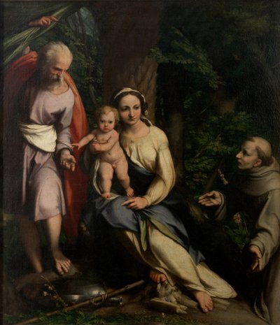 El descanso en la huida a Egipto con San Francisco de Asís, c. 1520 de Antonio da Correggio