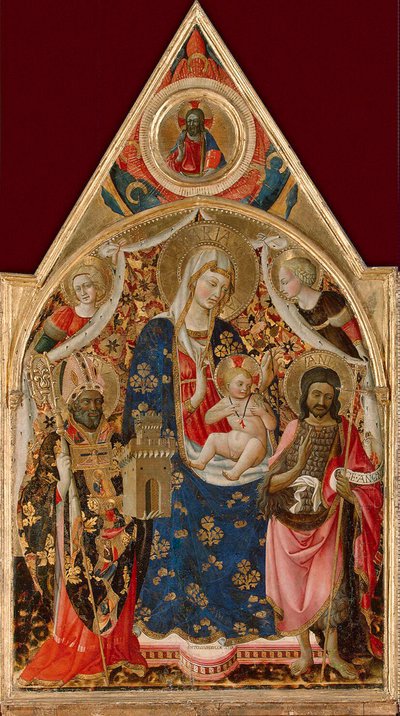 Madonna y Niño, con un obispo, San Juan Bautista y ángeles, principios del siglo XV de Antonio da Firenze