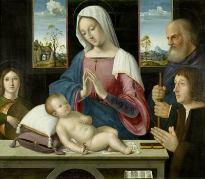 Virgen y Niño con San José y donante, panel central del tríptico de Withypool de Antonio da Solario