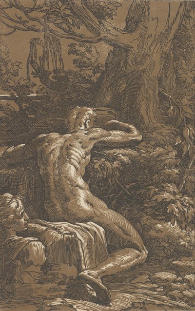 Hombre sentado visto desde atrás Narciso, ca. 1527-30 de Antonio da Trento