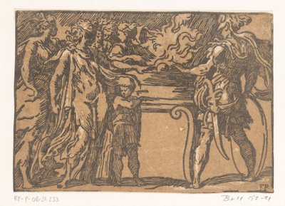 Mucius Scaevola pone su mano en el fuego de Antonio da Trento