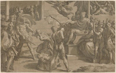 El martirio de los santos Pedro y Pablo [recto], c. 1530 de Antonio da Trento