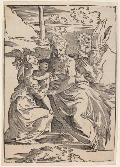 La Sagrada Familia con Dos Santos de Antonio da Trento after Parmigianino