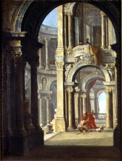 Capricho de un palacio barroco con el regreso del hijo pródigo de Antonio de dipi (circle of) Joli