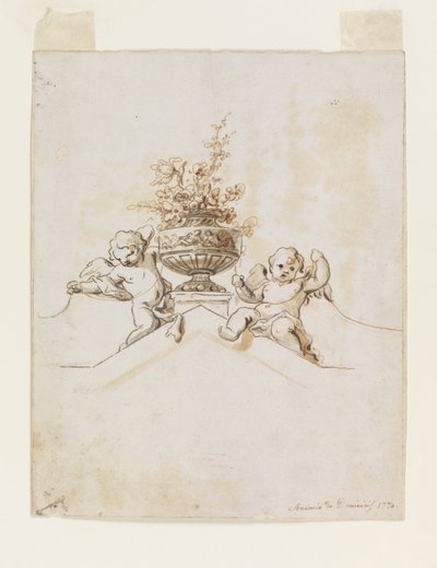 Dos putti junto a un jarrón con flores de Antonio di Dominici