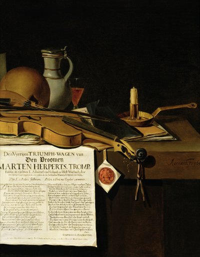 Vanitas bodegón homenaje al almirante Marten Herpertszwoon Tromp, 1655 de Antonius Leemans