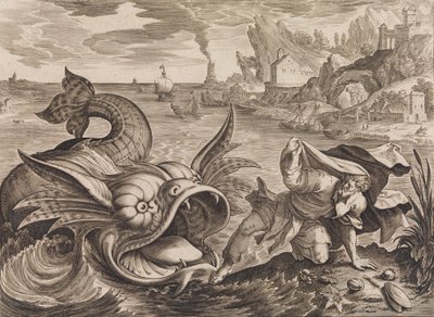 Jonás arrojado a la orilla por el pez de Antonius Wierix