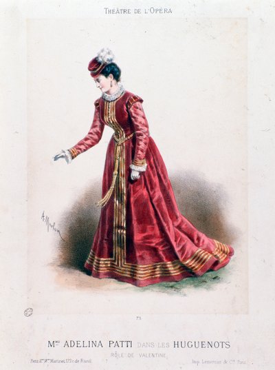 Retrato de la cantante Adeline Patti (1843-1919) como Valentine en la ópera Los Hugonotes por Giacomo Meyerbeer (1791-1864). de Antony Paul Emile Morlon
