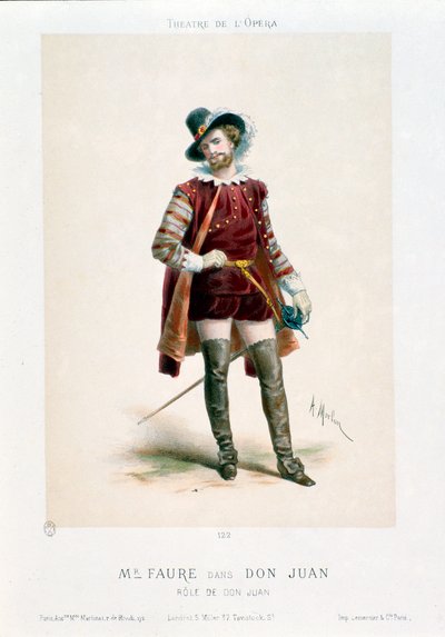 El cantante Jean-Baptiste Faure interpretando Don Giovanni en la ópera del mismo nombre de Wolfgang Amadeus Mozart durante una actuación en el Teatro de la Ópera de París de Antony Paul Emile Morlon