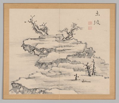 Álbum doble de estudios de paisajes después de Ikeno Taiga, Volumen 1 hoja 21, siglo XVIII de Aoki Shukuya