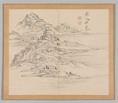 Álbum doble de estudios de paisajes después de Ikeno Taiga, Volumen 1 hoja 35, siglo XVIII de Aoki Shukuya