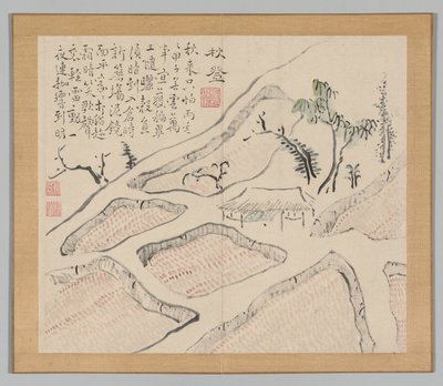 Álbum doble de estudios de paisajes después de Ikeno Taiga, Volumen 2 hoja 35, siglo XVIII de Aoki Shukuya