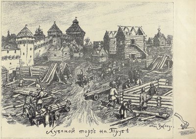 Mercado de Madera Lubyanoi en la Plaza Trubnaya en Moscú, Principios de 1920s de Apollinari Mikhailovich Vasnetsov