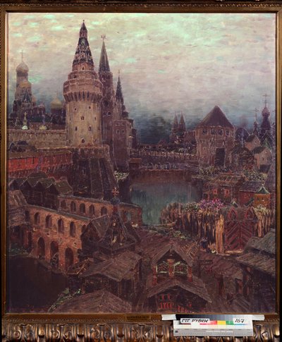 Moscú en el siglo XVII, Amanecer en la Puerta de la Resurrección - Pintura de Appolinari Mikhaylovich Vasnetsov (1856-1933), óleo sobre lienzo de Apollinari Mikhailovich Vasnetsov