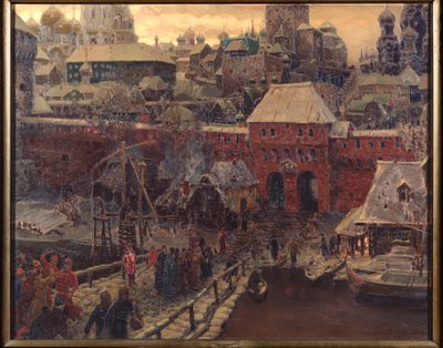 Moscú en el siglo XVII, el puente Moskvoretsky y la puerta del agua - Pintura de Appolinari Mikhaylovich Vasnetsov (1856-1933), óleo sobre lienzo de Apollinari Mikhailovich Vasnetsov