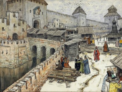 Moscú en el siglo XVII. Librerías en el Puente del Cristo Salvador, 1902 de Apollinari Mikhailovich Vasnetsov