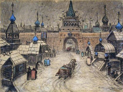 Vieja Moscú, 1908 (carboncillo y acuarela sobre cartón) de Apollinari Mikhailovich Vasnetsov