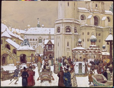 Coloca a Iván el Grande en el Kremlin, en el siglo XVII. (Plaza de la Catedral, Moscú). Obra de Appolinari Mikhaylovich Vasnetsov (1856-1933), lápiz y acuarela sobre papel de Apollinari Mikhailovich Vasnetsov