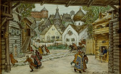 Diseño de escenario para la ópera El Oprichnik El Guardia de Pyotr Tchaikovsky, 1911 de Apollinari Mikhailovich Vasnetsov