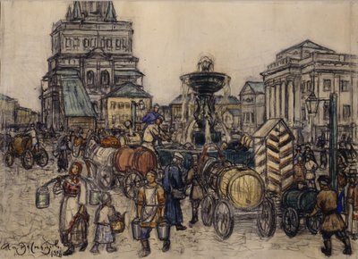 La fuente en la Plaza Sukharevskaya en el siglo XIX, 1921 de Apollinari Mikhailovich Vasnetsov